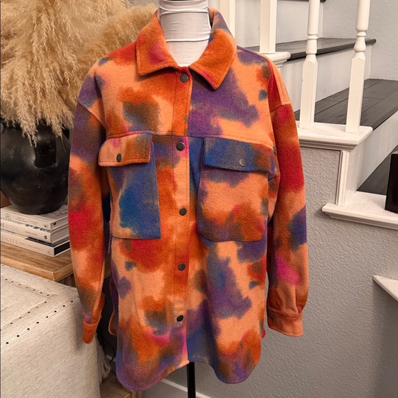 Wild Fable Oversized Colorful Tie-Dye Button Down Jacket Size Medium - Picture 2 of 7